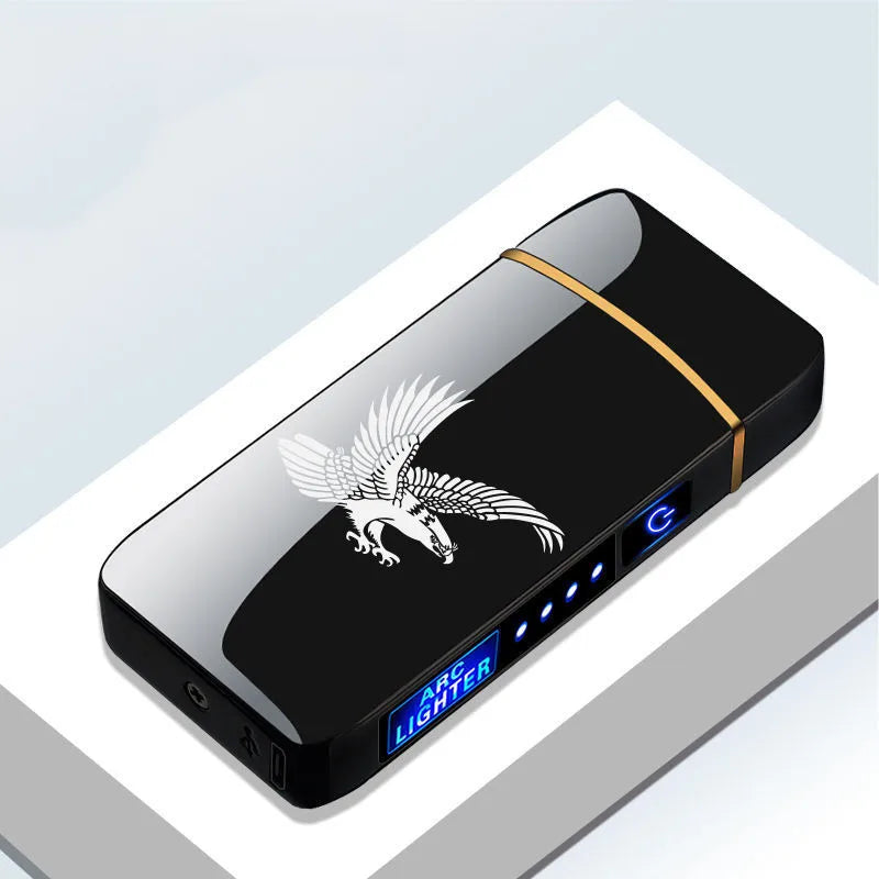 Elektrisches, winddichtes Metallfeuerzeug, Doppelbogen, flammenloses Plasma, wiederaufladbares USB-Feuerzeug, LED-Leistungsanzeige, Touch-Sensor-Feuerzeug