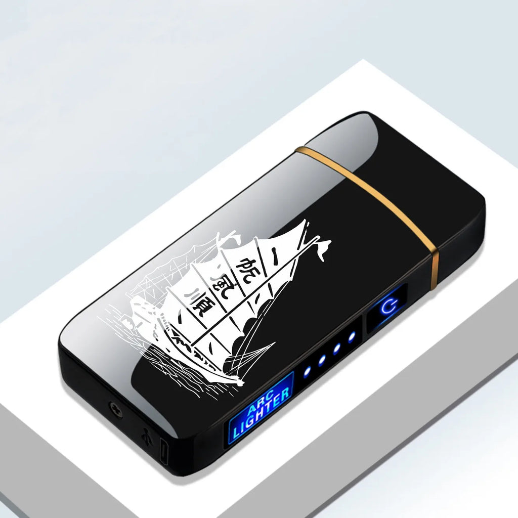 Elektrisches, winddichtes Metallfeuerzeug, Doppelbogen, flammenloses Plasma, wiederaufladbares USB-Feuerzeug, LED-Leistungsanzeige, Touch-Sensor-Feuerzeug