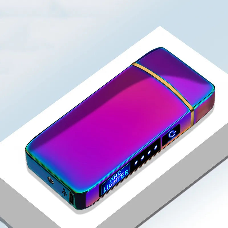 Elektrisches, winddichtes Metallfeuerzeug, Doppelbogen, flammenloses Plasma, wiederaufladbares USB-Feuerzeug, LED-Leistungsanzeige, Touch-Sensor-Feuerzeug