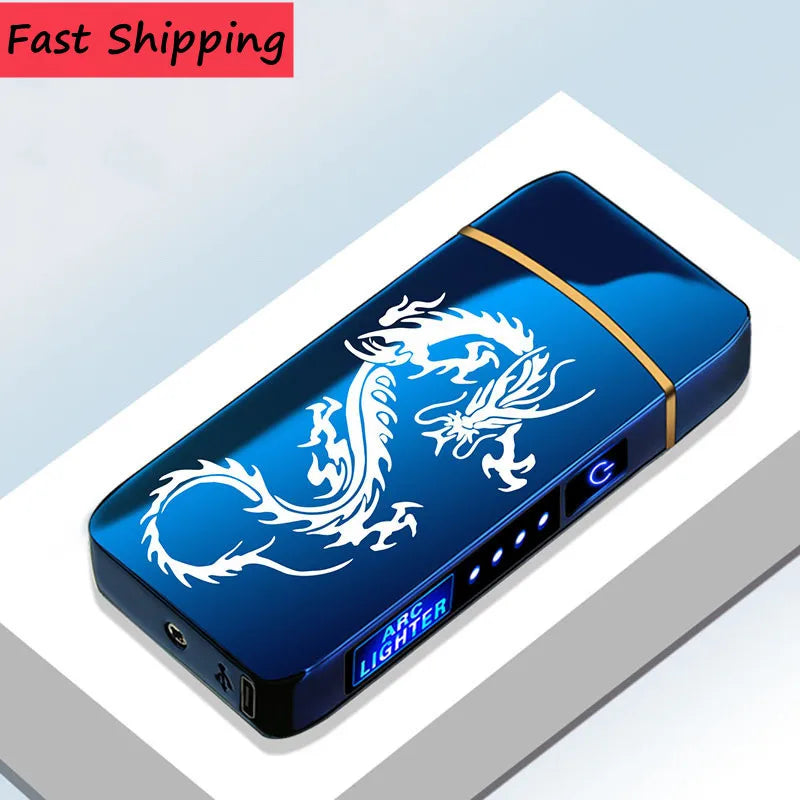 Elektrisches, winddichtes Metallfeuerzeug, Doppelbogen, flammenloses Plasma, wiederaufladbares USB-Feuerzeug, LED-Leistungsanzeige, Touch-Sensor-Feuerzeug