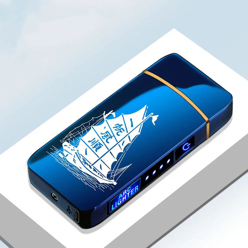 Elektrisches, winddichtes Metallfeuerzeug, Doppelbogen, flammenloses Plasma, wiederaufladbares USB-Feuerzeug, LED-Leistungsanzeige, Touch-Sensor-Feuerzeug