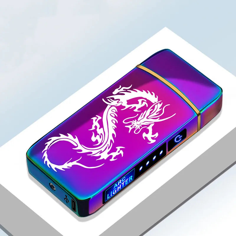 Elektrisches, winddichtes Metallfeuerzeug, Doppelbogen, flammenloses Plasma, wiederaufladbares USB-Feuerzeug, LED-Leistungsanzeige, Touch-Sensor-Feuerzeug