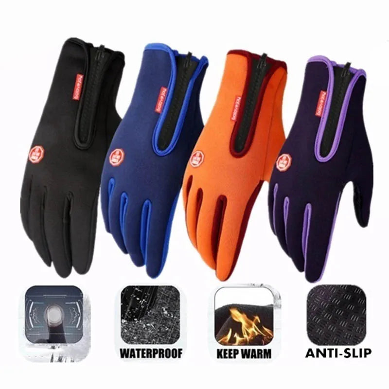 Warme Winterhandschuhe für Herren und Damen, Touchscreen, wasserabweisende Handschuhe, Snowboard, winddicht, Outdoor, Radfahren, Fahren, Reißverschluss, Sporthandschuh