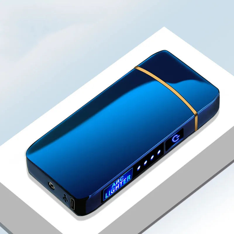 Elektrisches, winddichtes Metallfeuerzeug, Doppelbogen, flammenloses Plasma, wiederaufladbares USB-Feuerzeug, LED-Leistungsanzeige, Touch-Sensor-Feuerzeug