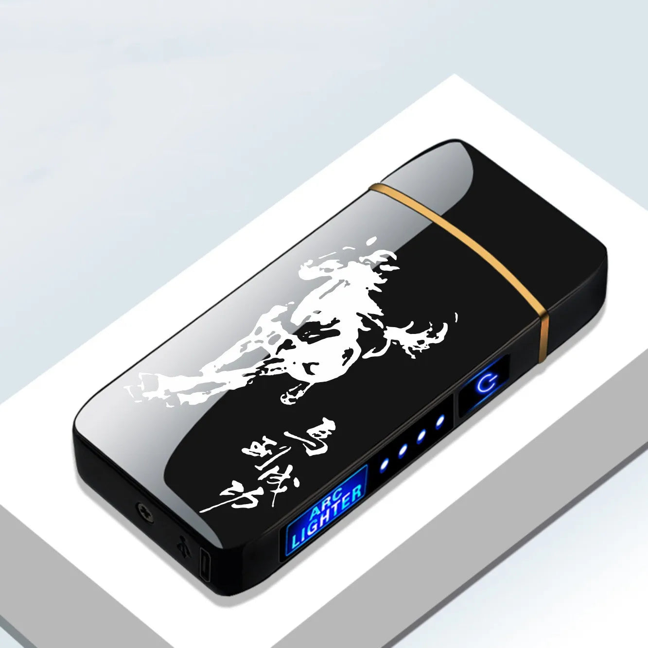 Elektrisches, winddichtes Metallfeuerzeug, Doppelbogen, flammenloses Plasma, wiederaufladbares USB-Feuerzeug, LED-Leistungsanzeige, Touch-Sensor-Feuerzeug