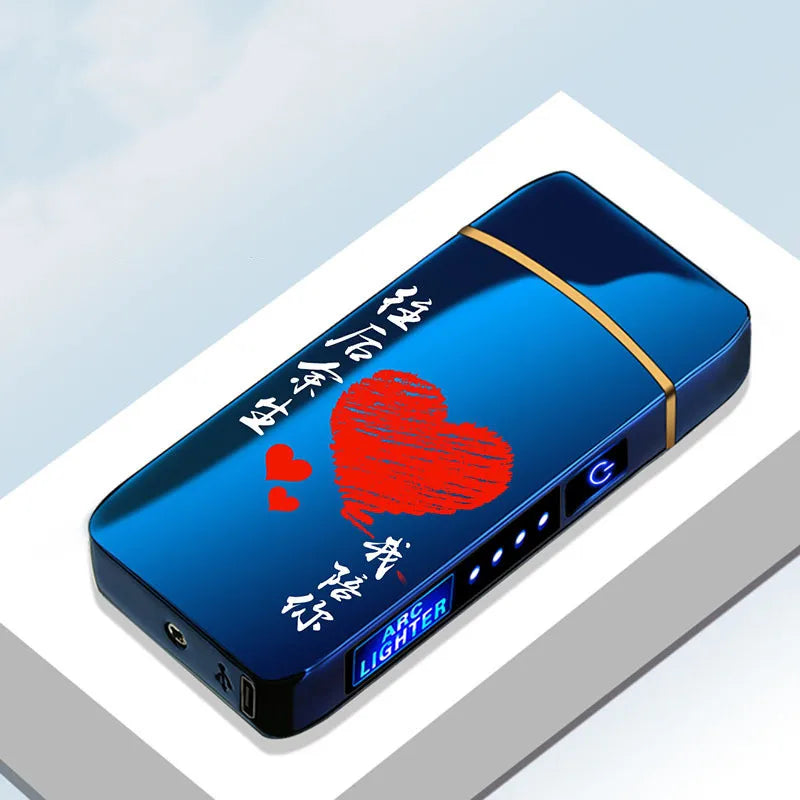 Elektrisches, winddichtes Metallfeuerzeug, Doppelbogen, flammenloses Plasma, wiederaufladbares USB-Feuerzeug, LED-Leistungsanzeige, Touch-Sensor-Feuerzeug