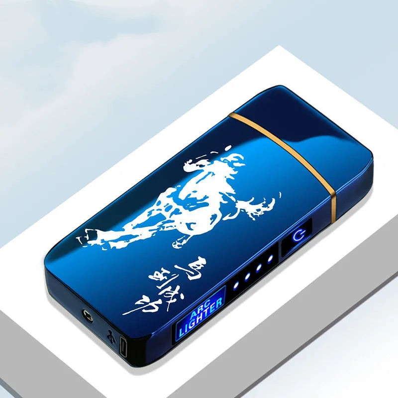 Elektrisches, winddichtes Metallfeuerzeug, Doppelbogen, flammenloses Plasma, wiederaufladbares USB-Feuerzeug, LED-Leistungsanzeige, Touch-Sensor-Feuerzeug