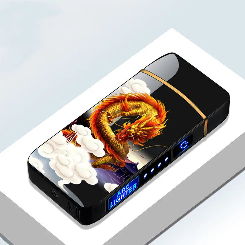 Elektrisches, winddichtes Metallfeuerzeug, Doppelbogen, flammenloses Plasma, wiederaufladbares USB-Feuerzeug, LED-Leistungsanzeige, Touch-Sensor-Feuerzeug
