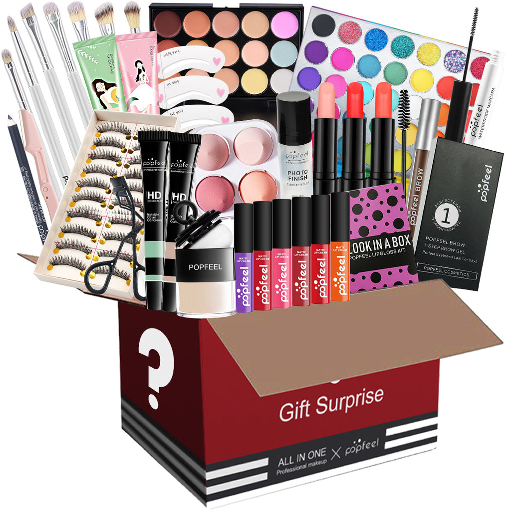 POPFEEL All-in-One-Make-up-Set, Geschenkset mit Lidschatten-Palette, Foundation, Lipgloss, Rouge, Pinsel, Eyeliner und mehr Schönheitsgeschenke