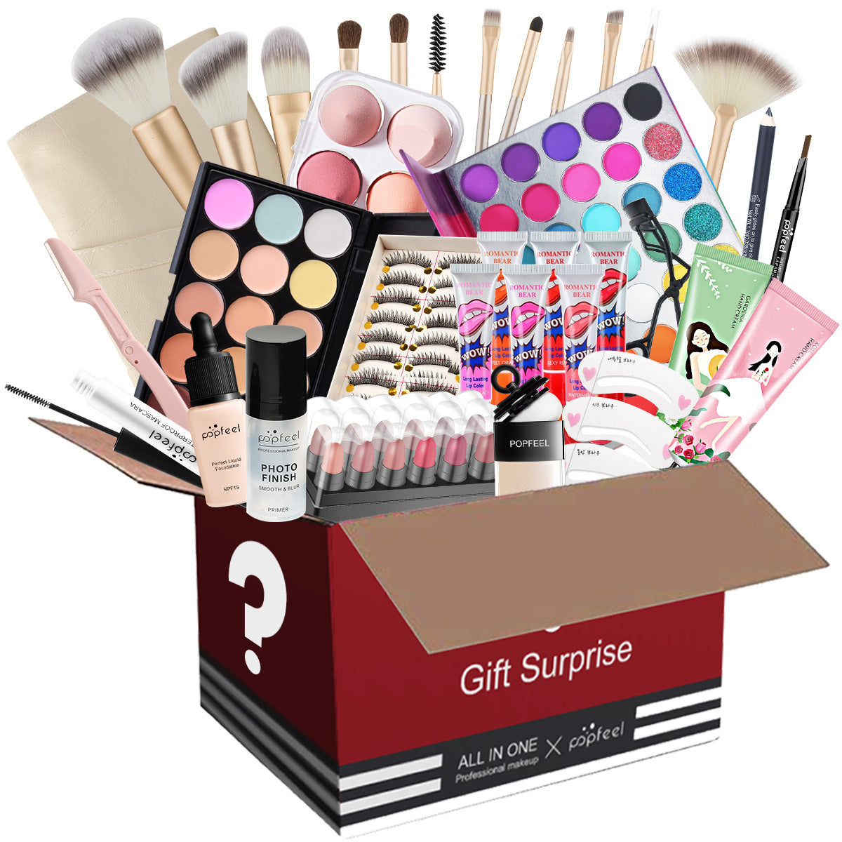 POPFEEL All-in-One-Make-up-Set, Geschenkset mit Lidschatten-Palette, Foundation, Lipgloss, Rouge, Pinsel, Eyeliner und mehr Schönheitsgeschenke
