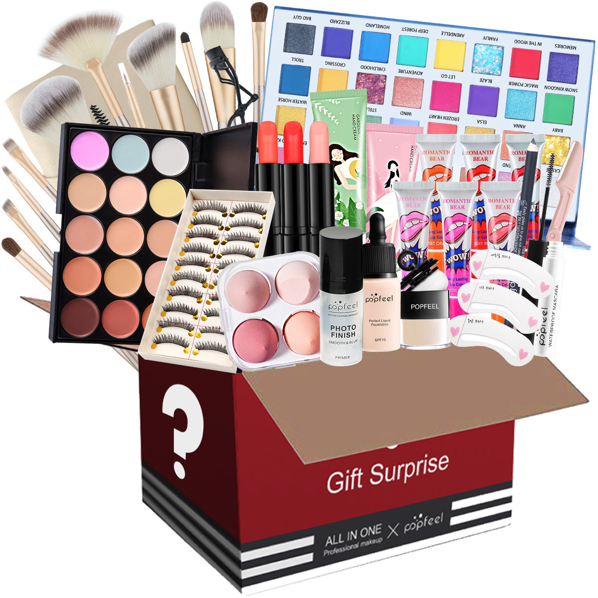 POPFEEL All-in-One-Make-up-Set, Geschenkset mit Lidschatten-Palette, Foundation, Lipgloss, Rouge, Pinsel, Eyeliner und mehr Schönheitsgeschenke