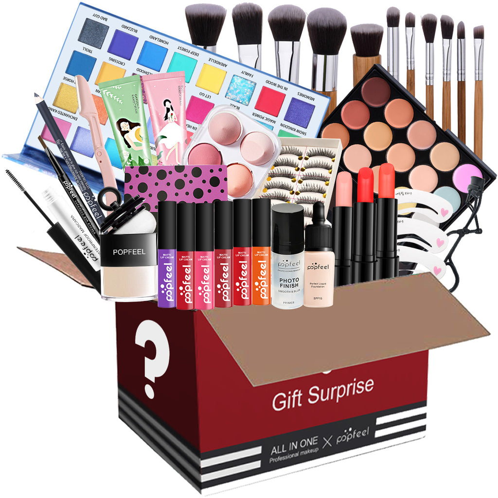 POPFEEL All-in-One-Make-up-Set, Geschenkset mit Lidschatten-Palette, Foundation, Lipgloss, Rouge, Pinsel, Eyeliner und mehr Schönheitsgeschenke