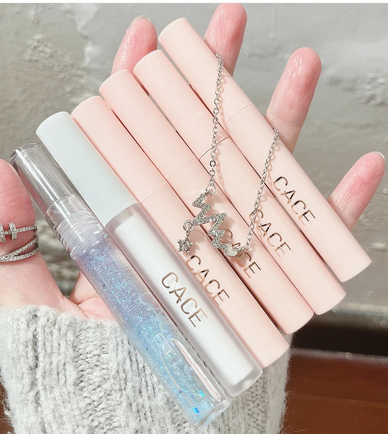 CACE Mattflüssiger Lippenstift-Make-up-Sets, 4 Farben Lipgloss und 1 transparenter Lipgloss und 1 Stück Lippenbalsam, praller und Halsketten-Geschenk