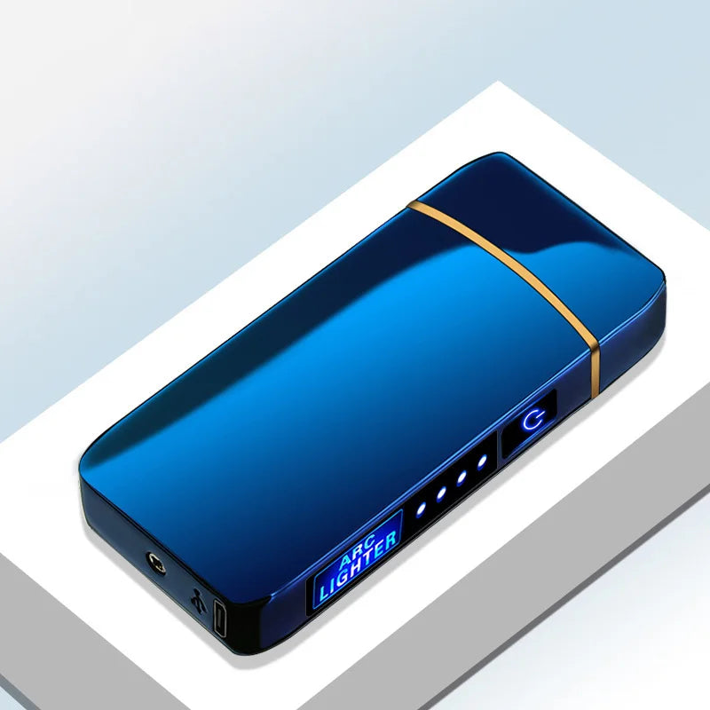 Elektrisches, winddichtes Metallfeuerzeug, Doppelbogen, flammenloses Plasma, wiederaufladbares USB-Feuerzeug, LED-Leistungsanzeige, Touch-Sensor-Feuerzeuge