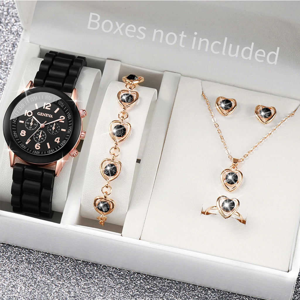5/6PCS Frauen Uhren Mode Silikon Band Frauen Quarz Uhren Schmuck-Set Reloj Mujer Mädchen Uhr Geschenk (ohne Box)