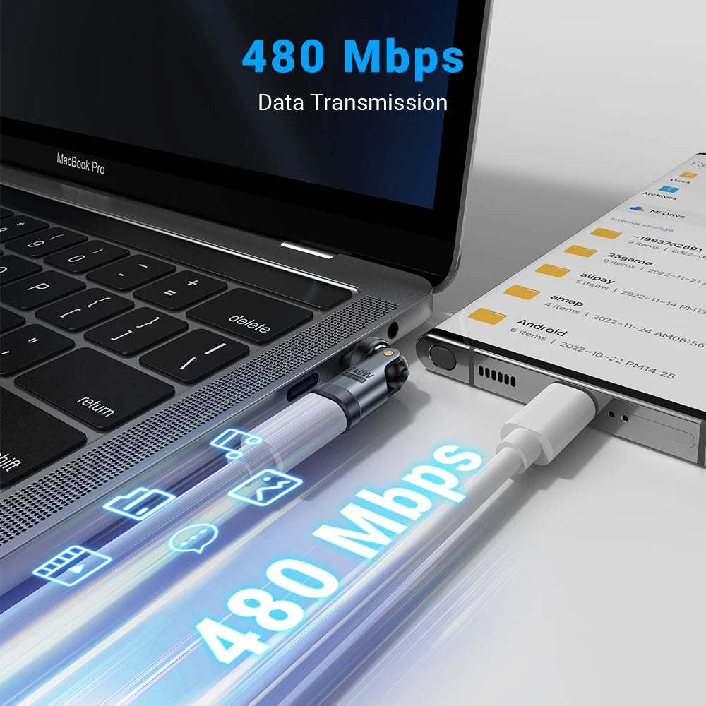 AUFU PD240W USB C auf Typ C OTG-Adapter 540 Rotation 5A Schnellladekabel-Konverter für iPhone 16 MacBook Samsung Xiaomi Laptop