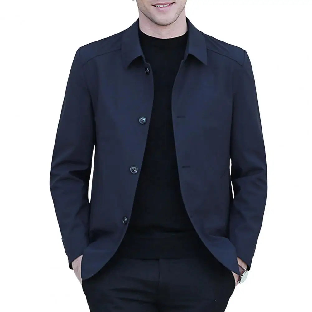Frühling Herbst Männer Jacke Revers Lange Sleeve Zipper Knopfleiste Männlichen Mantel Einfarbig Casual Jacke Mit Taschen männer Kleidung