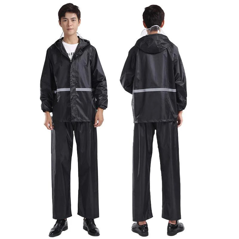 1 Stück Kapuzen mantel & Hose Regen anzug für Frauen Männer wasserdichte Regen bekleidung im Freien mit reflektieren dem Streifen Motorrad Reit regenmantel