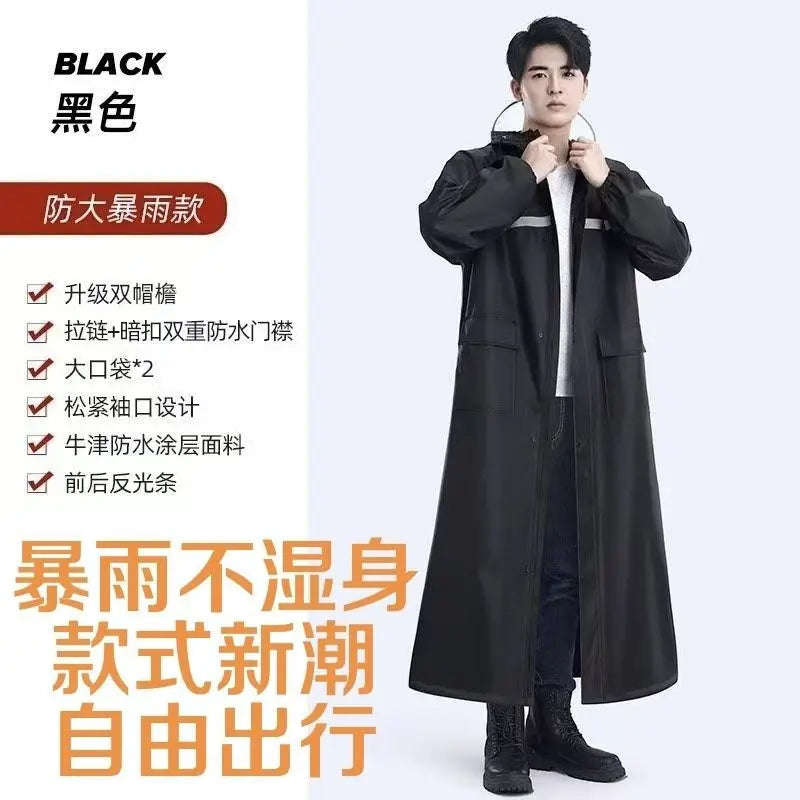 Extra langer Ganzkörper-Regenmantel für schwere Regen, Outdoor-Motorrad, batteriebetrieben, Baustelle, einteiliger wasserdichter Regenanzug