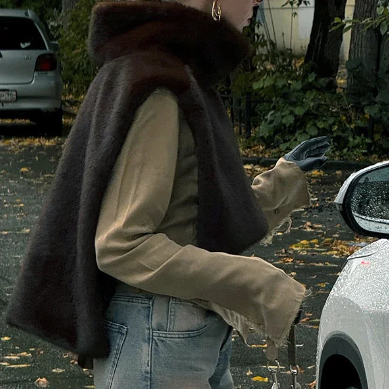 2024 Winter Neue Feste Faux Pelz Weste für Frauen Ärmellose Hohe Kragen Verdickt Warme Jacken Weibliche Straße Alle-spiel outwear