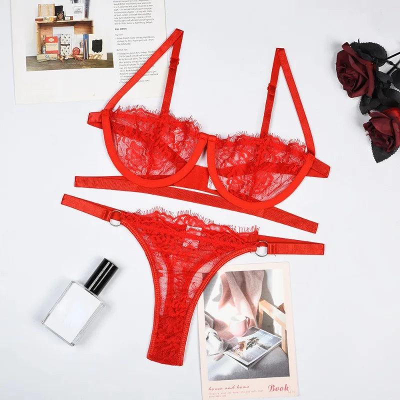 Sexy Dessous Frau Spitze Transparente Unterwäsche Fee Stickerei Kurze Sets Zarte Bh Kit Push-Up Breves Sets Dünne Erotische Bhs