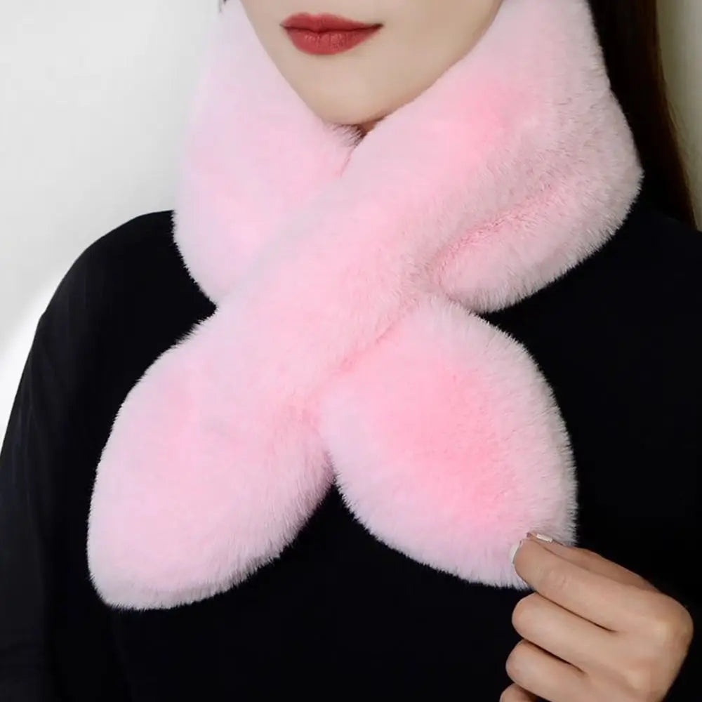 Frauen Winter Warm Verdicken Kreuz Kragen Schal Einfarbig Faux Kaninchen Fell Plüsch Elegante Schal Schals Halstuch Wrap Hals Wärmer