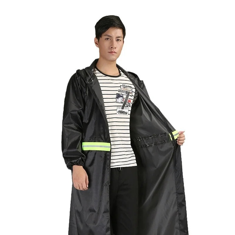 Dicker einteiliger Regenmantel aus Oxford-Stoff, lang, für den Außenbereich, für Erwachsene, Wandern, Windjacke, Arbeitsschutz, Regenmantel, reflektierend, großes Kleid