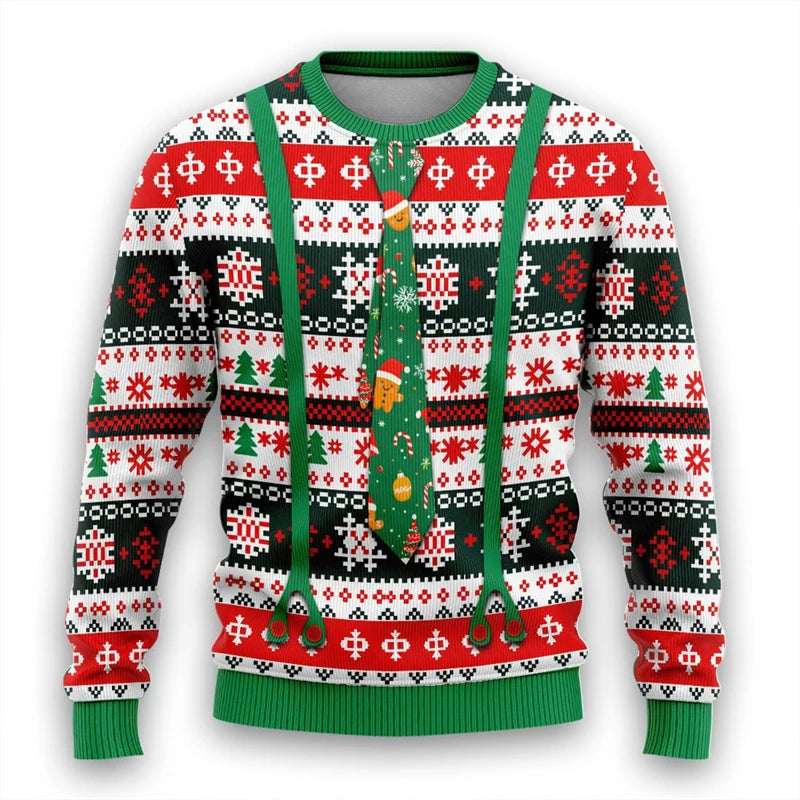 Krawatte Hässlicher Weihnachtspullover Santa Cosplay Sweatshirt für Damen Herren Lustige Weihnachten Hässliche Pullover Junggesellenabschied Anzug Pullover Unisex