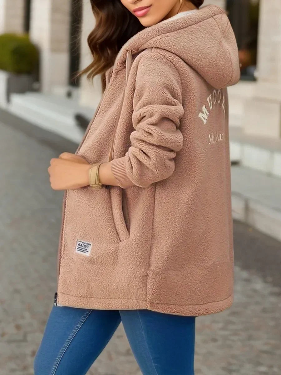 Frühling Flusen Mäntel Khaki Hoodie Lange Hülse Lose Dicke Warme Mantel Weiblichen Frühling Neue Elegante Trendy Casual Damen Kleidung