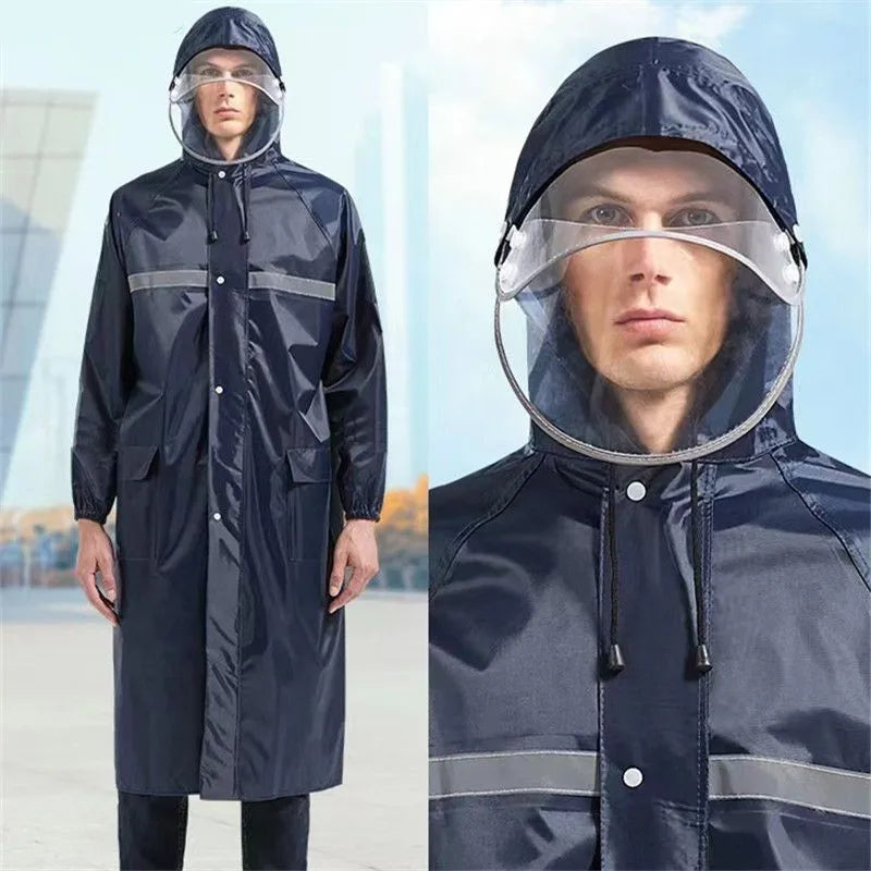 Langer, einteiliger Regenmantel für Erwachsene aus Segeltuch, wasserdicht, Wander-Regenanzug, Herren-All-Body-Regenschutzkleidung, langlebiges Oxford-Tuch