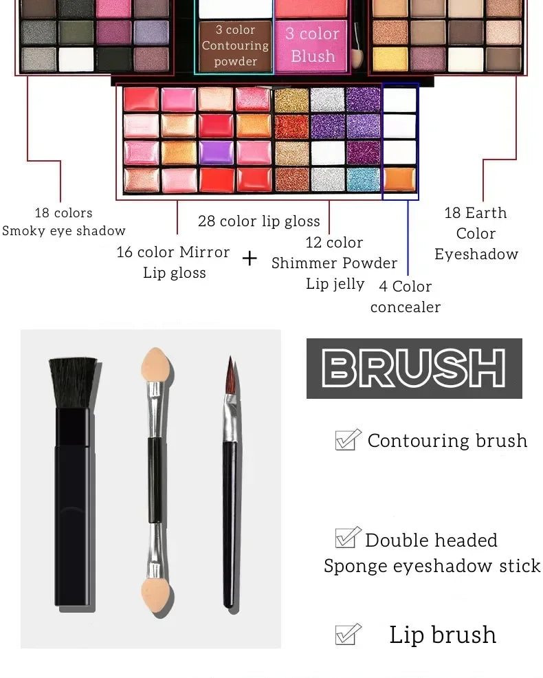 74Farben Lidschatten Lipgloss Perlglanz Matt Concealer Flash Lippenstift Frauen Kosmetik Professionelle Geschenkbox Weihnachtsmake-up