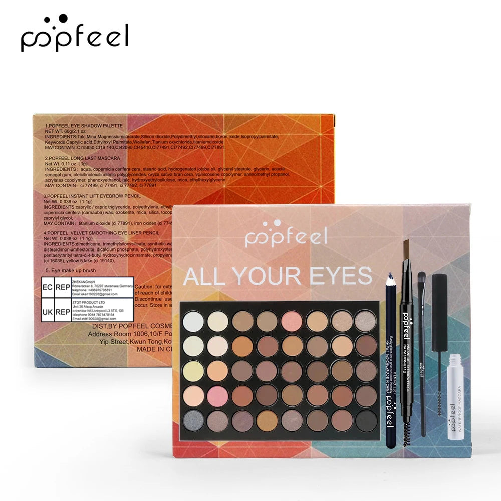 Popfeel Augen Make-up Set, Lidschatten-Palette, Eyeliner, Mascara, Augenbrauen stift, Make-up Tool Set Box, Geschenke für Frauen