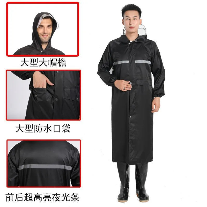 Langer, einteiliger Regenmantel für Erwachsene aus Segeltuch, wasserdicht, Wander-Regenanzug, Herren-All-Body-Regenschutzkleidung, langlebiges Oxford-Tuch