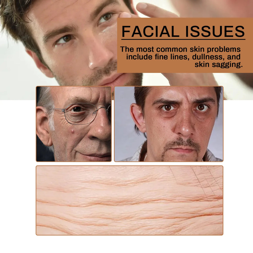 Feuchtigkeitsspendendes Gesichtsserum für Herren, tief feuchtigkeitsspendende, straffende Essenz zur Reduzierung feiner Linien und zur Verbesserung der strahlenden Haut, Anti-Aging-Pflege