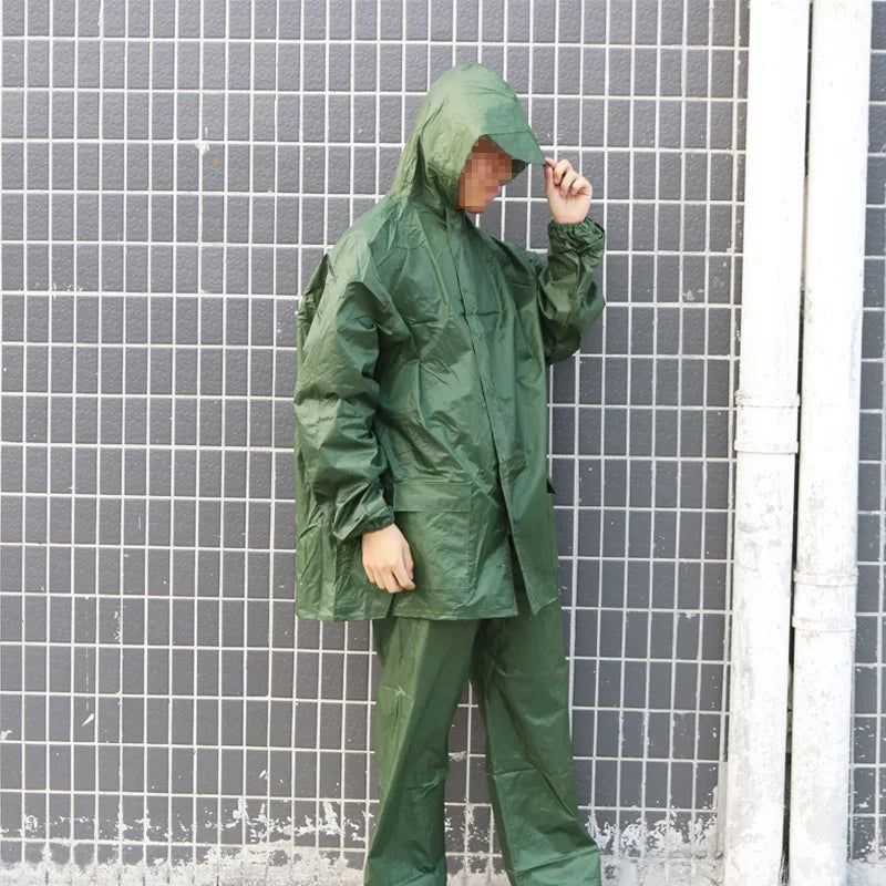 Verdickter Polyester-Stoff, Motorrad, Elektrofahrzeug, Reiten, Regenanzug, atmungsaktiv, abnehmbarer Regenmantel und Hose für Erwachsene