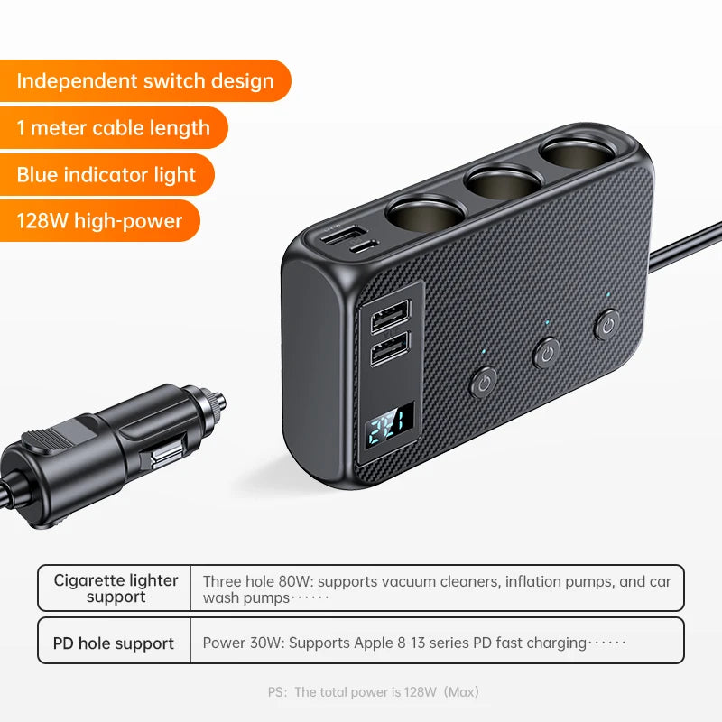171 W 9 in 1 Auto Ladegerät 3 Ports Zigarettenanzünder Splitter 12 V 24 V Schnellladegerät Stecker Netzteil für iPhone GPS Dashcam