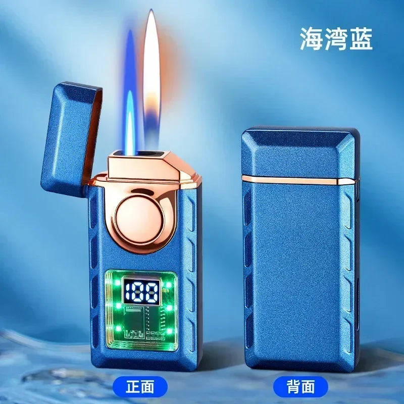 Sprachgesteuertes tragbares wiederaufladbares Typ-C-Feuerzeug, Farblicht, Batterieanzeige, offener Flammenschalter, Jet-Feuer-Feuerzeug