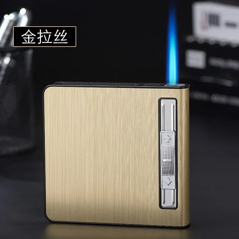Automatisches Pop-Up-Zigarettenetui mit aufblasbarem Feuerzeug für 20-Zigaretten, Anti-Druck-Zigarettenetui aus Metall, Geschenk für Männer