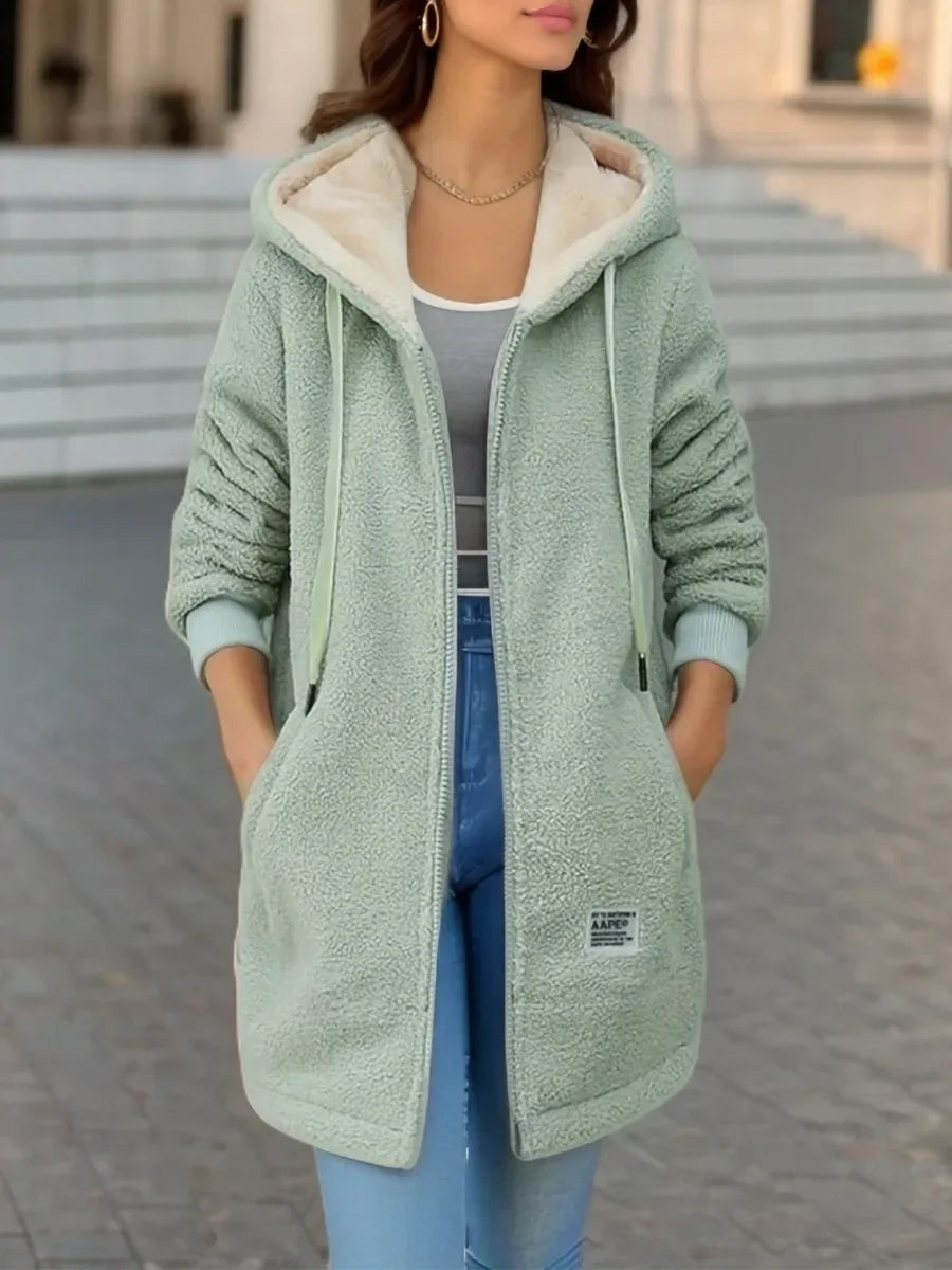 Frühling Flusen Mäntel Khaki Hoodie Lange Hülse Lose Dicke Warme Mantel Weiblichen Frühling Neue Elegante Trendy Casual Damen Kleidung