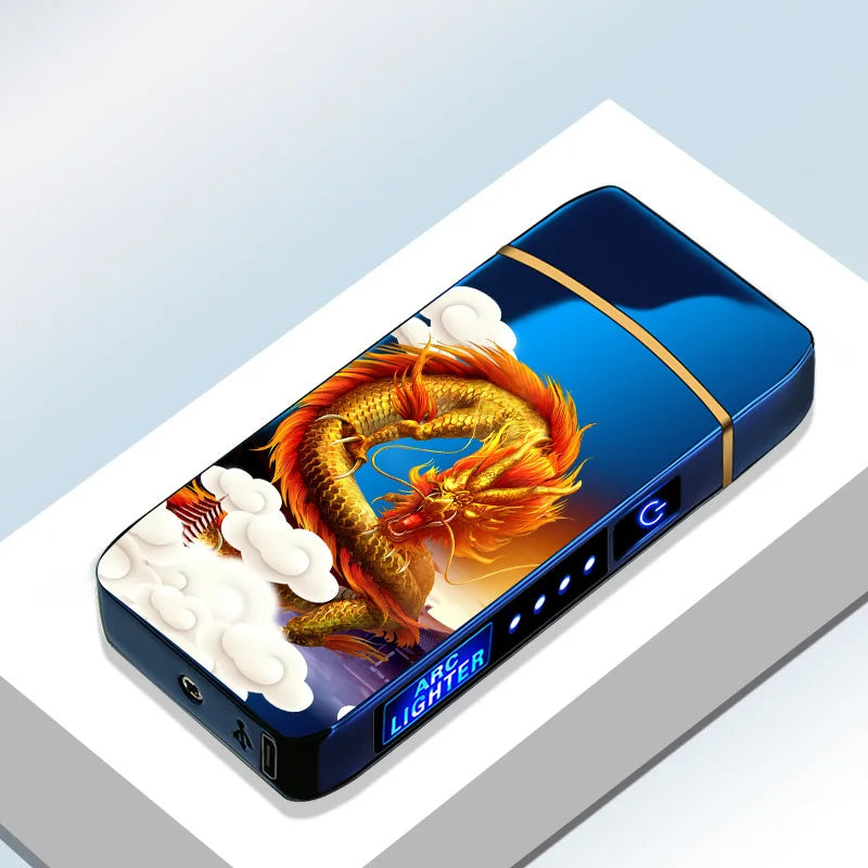 Elektrisches, winddichtes Metallfeuerzeug, Doppelbogen, flammenloses Plasma, wiederaufladbares USB-Feuerzeug, LED-Leistungsanzeige, Touch-Sensor-Feuerzeuge