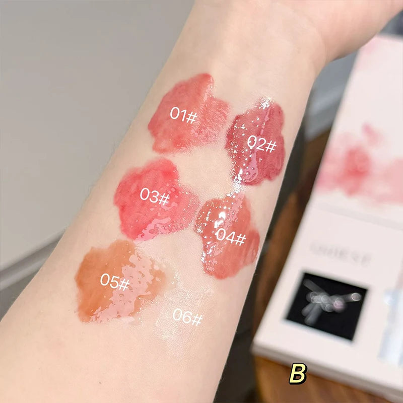 QIBEST 6 Teile/schachtel Matte Lippenstift Sets Und Spiegel Wässrige Lip Glasur Anhaltende Lip Make-Up Sets Feuchtigkeitsspendende Lipgloss Halskette Geschenk