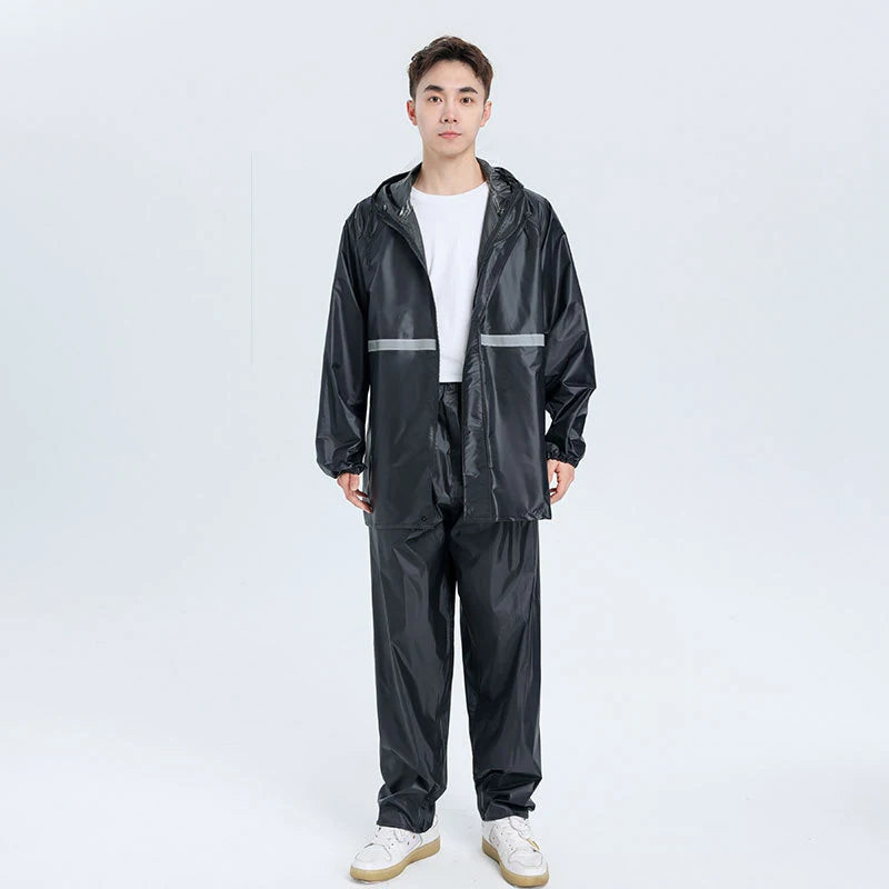 1 Stück Kapuzen mantel & Hose Regen anzug für Frauen Männer wasserdichte Regen bekleidung im Freien mit reflektieren dem Streifen Motorrad Reit regenmantel
