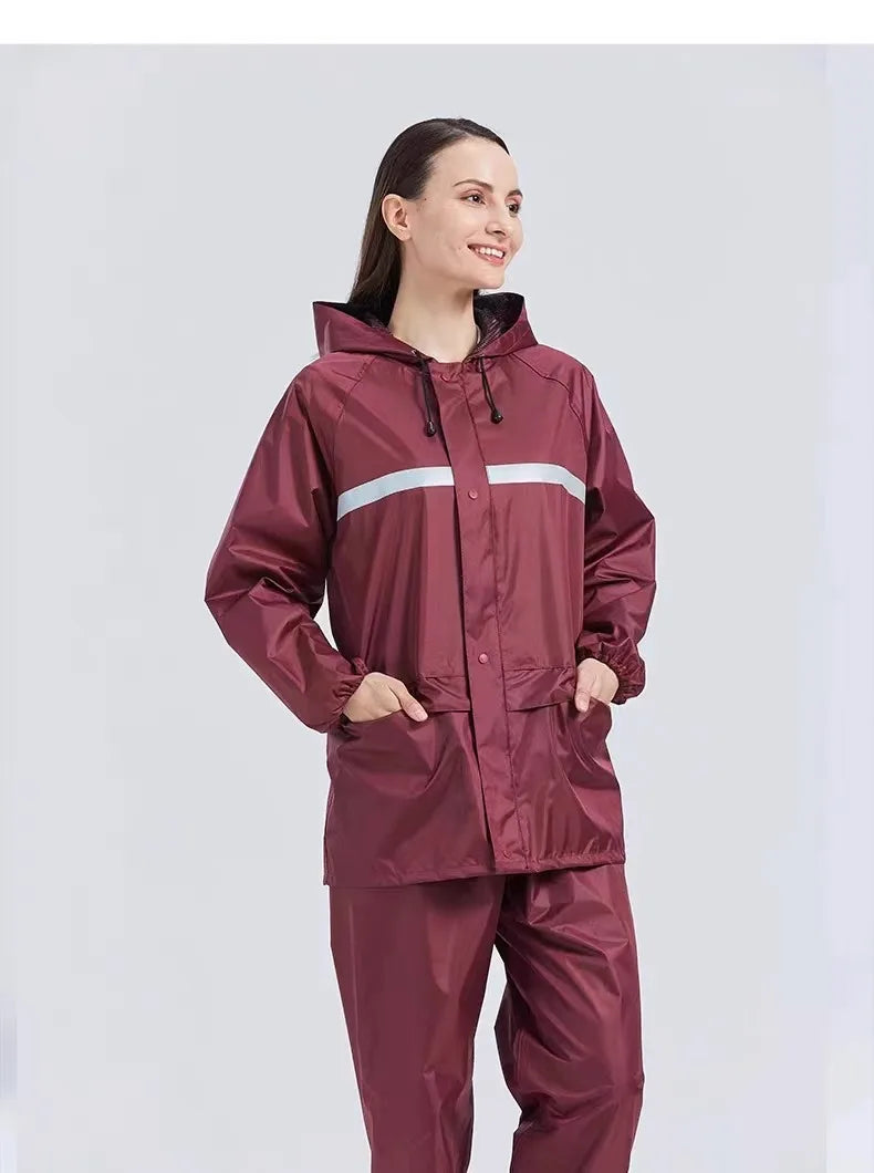 Herren Regenmantel Regenhose Set Geteilter reflektierender Regenmantel Baustellenfahrer zum Mitnehmen Reiten Wandern Arbeitsschutz Regenmantel