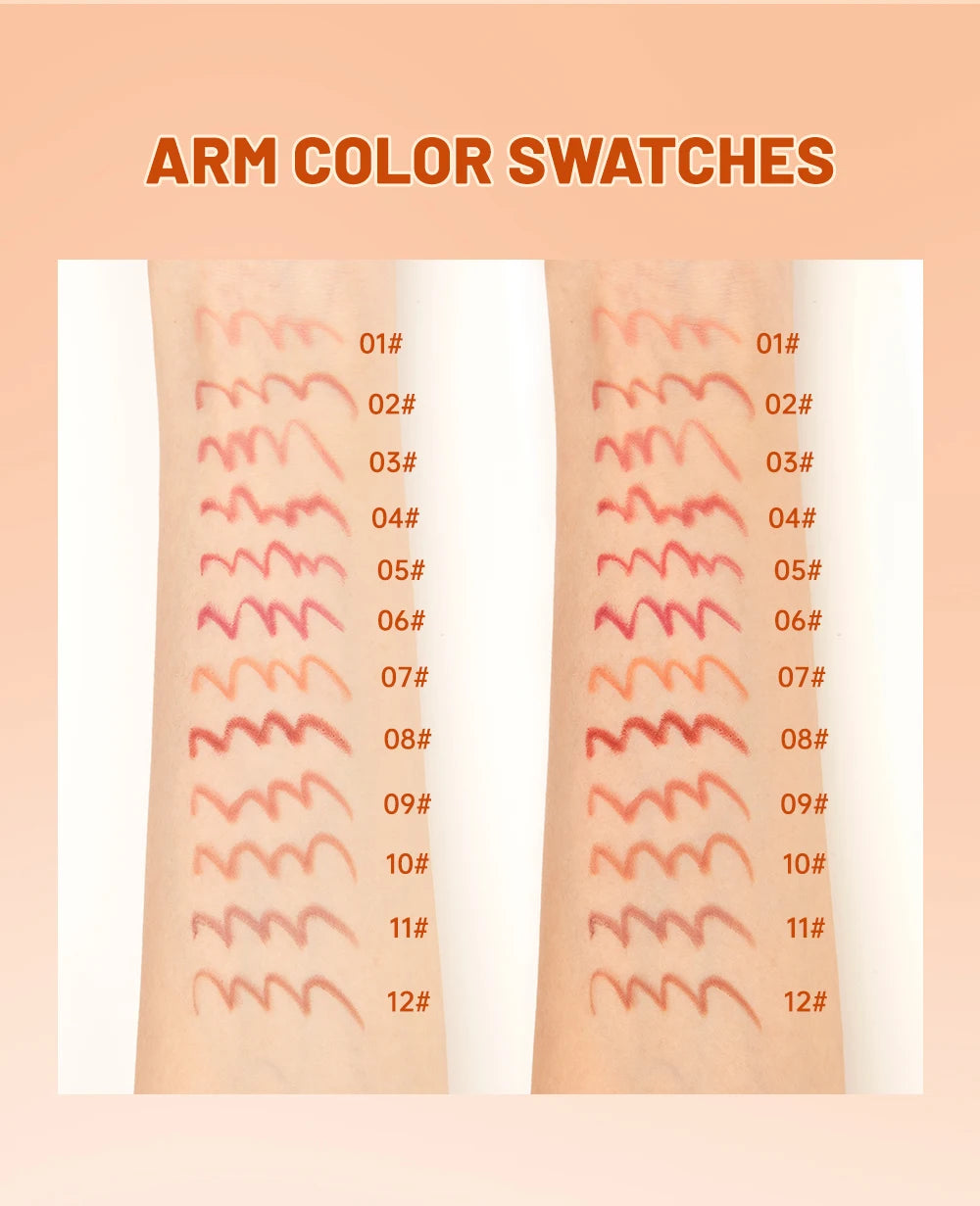 QIBEST 12 Teile/satz Matte Lip Liner Bleistift Lip Umriss Konturierung Dauerhafte Lippenstift Hohe Pigment Nicht Einfach Verblassen Samt Feine Lipliner