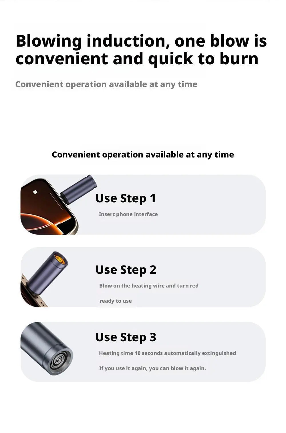 Elektrisches Feuerzeug, Typ-C-Kabelfeuerzeug für iPhones, 15/16 Tablets, sicher, winddicht, mit wiederaufladbarem flammenlosem Zünder