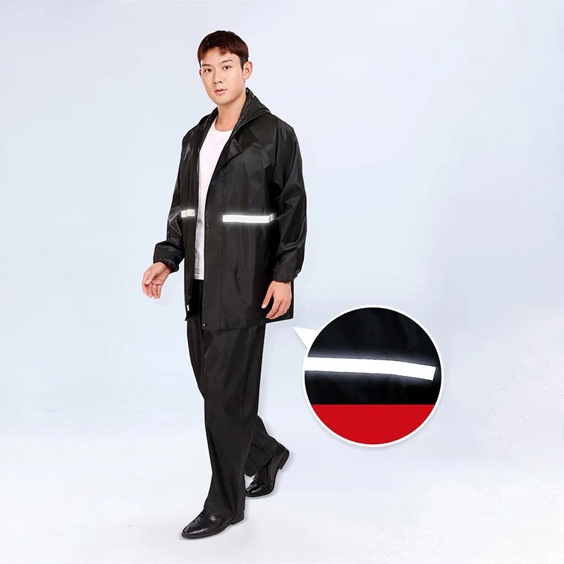 1 Stück Kapuzen mantel & Hose Regen anzug für Frauen Männer wasserdichte Regen bekleidung im Freien mit reflektieren dem Streifen Motorrad Reit regenmantel