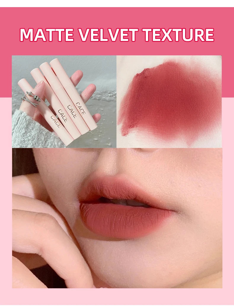 CACE Mattflüssiger Lippenstift-Make-up-Sets, 4 Farben Lipgloss und 1 transparenter Lipgloss und 1 Stück Lippenbalsam, praller und Halsketten-Geschenk