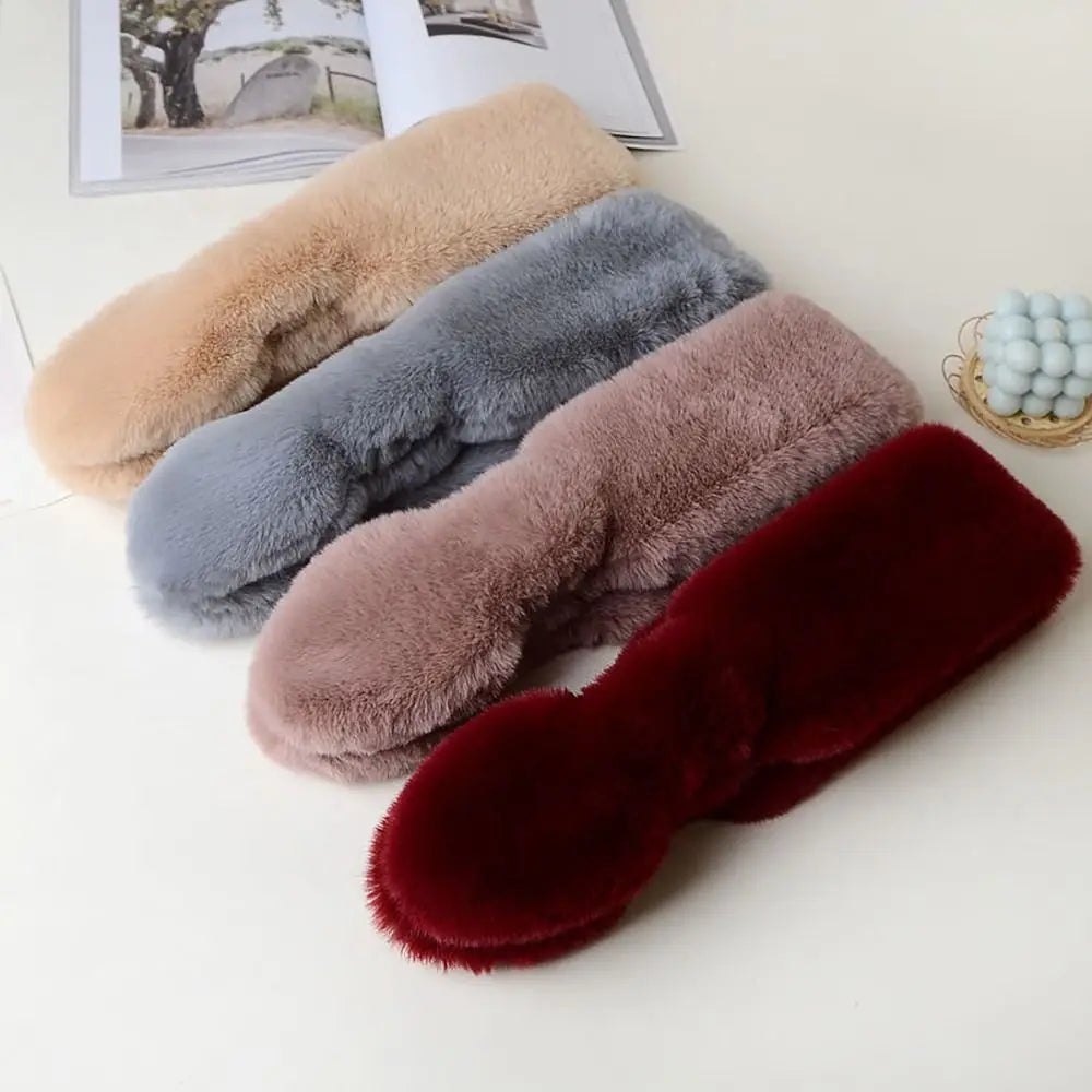Frauen Winter Warm Verdicken Kreuz Kragen Schal Einfarbig Faux Kaninchen Fell Plüsch Elegante Schal Schals Halstuch Wrap Hals Wärmer