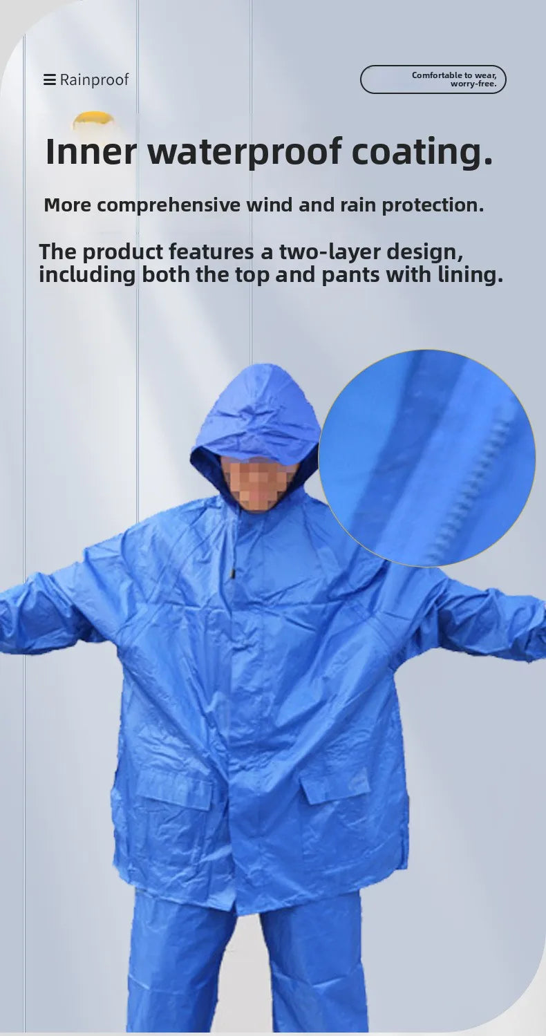 Verdickter Polyester-Stoff, Motorrad, Elektrofahrzeug, Reiten, Regenanzug, atmungsaktiv, abnehmbarer Regenmantel und Hose für Erwachsene