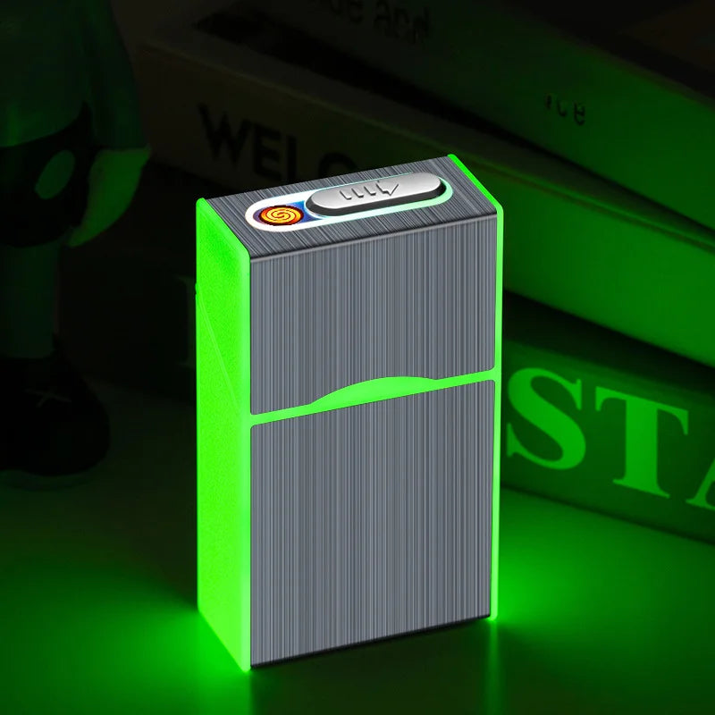 2 in 1 leuchtendes Zigarettenetui, 20 Stück, USB wiederaufladbar, Zigarettenanzünder, winddicht, Zigarettenetui, Geschenk, Raucherzubehör